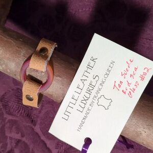 NEW! Handmade Genuine Suede Leather Karma Circle Bracelet Red Sea Glass #02